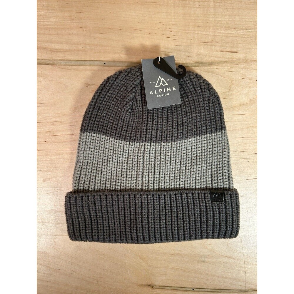 Alpine Design Men’s Cuff Beanie Hat Light Gray Striped Winter Ski Snow OSFA NWT